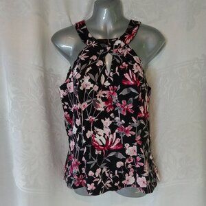 White House Black Market Women's Halter Top Black Pink Floral Size 8 Side Zip